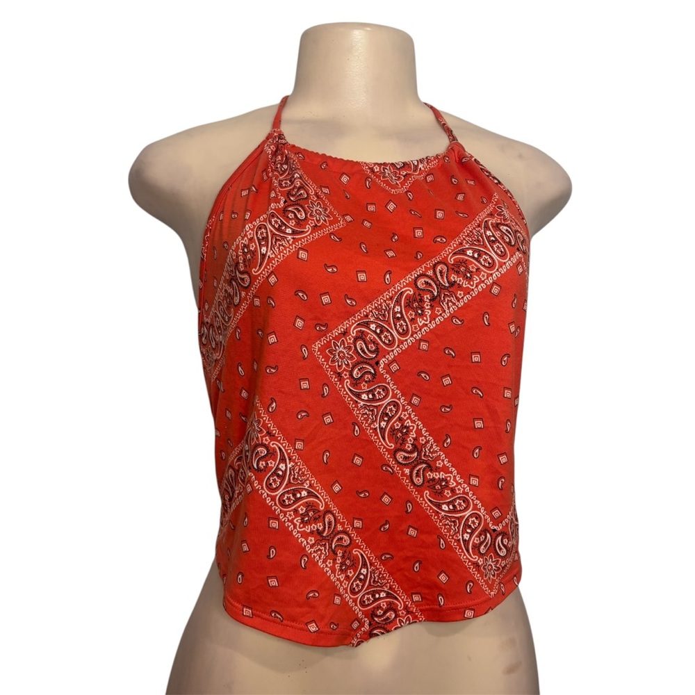 Orange Bandana Print Halter Top